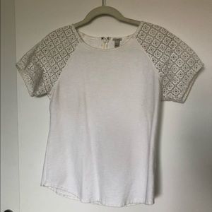 White Jcrew lace-sleeved top